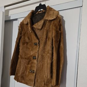 Women's Brown Real  Fur Calf  Coat Sz L
